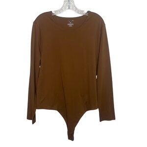 Long Sleeve Bodysuit Womens XXXL Brown Scoop Neck New WOT
